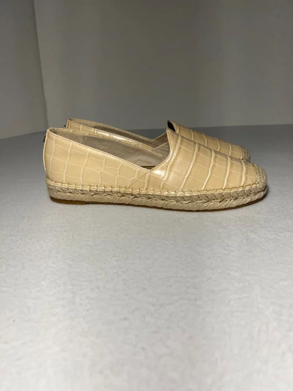 Sam Edelman Women’s 7 Eggshell/cream Kesia Leather Slip-On Espadrille Flat Croco